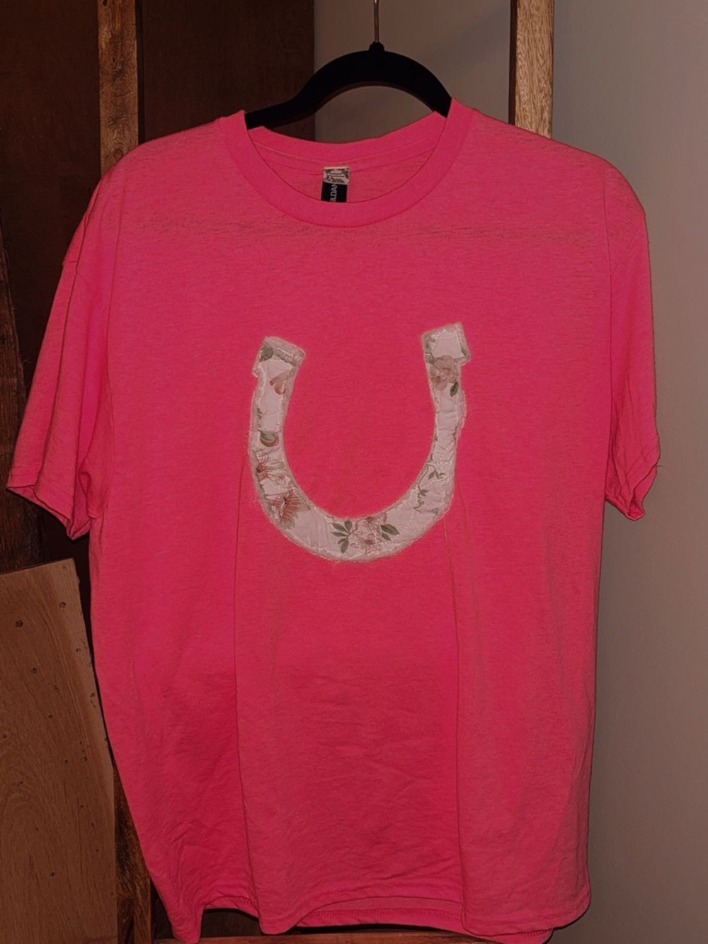 Hot Pink T-Shirt with Quilted Horseshoe